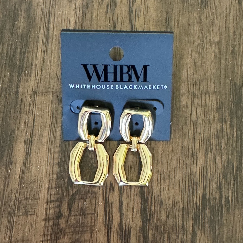 White House Black Market Gold double link drop earring - Picture 2 of 12